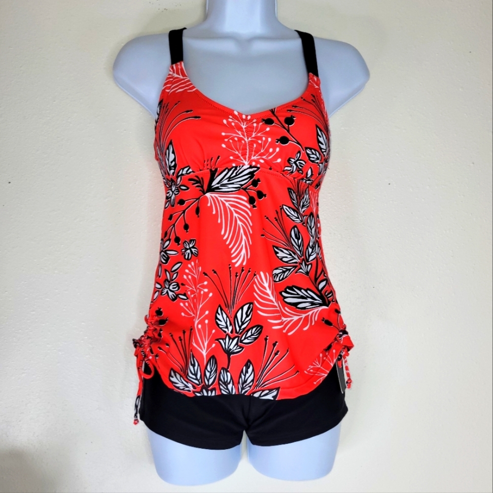 Tempt Me,Floral Red and Black Women's 2 piece bathing 🩱 suit